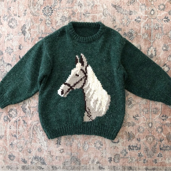 Vintage Sweaters - Vintage Oversized Handknit Horse Wool Sweater